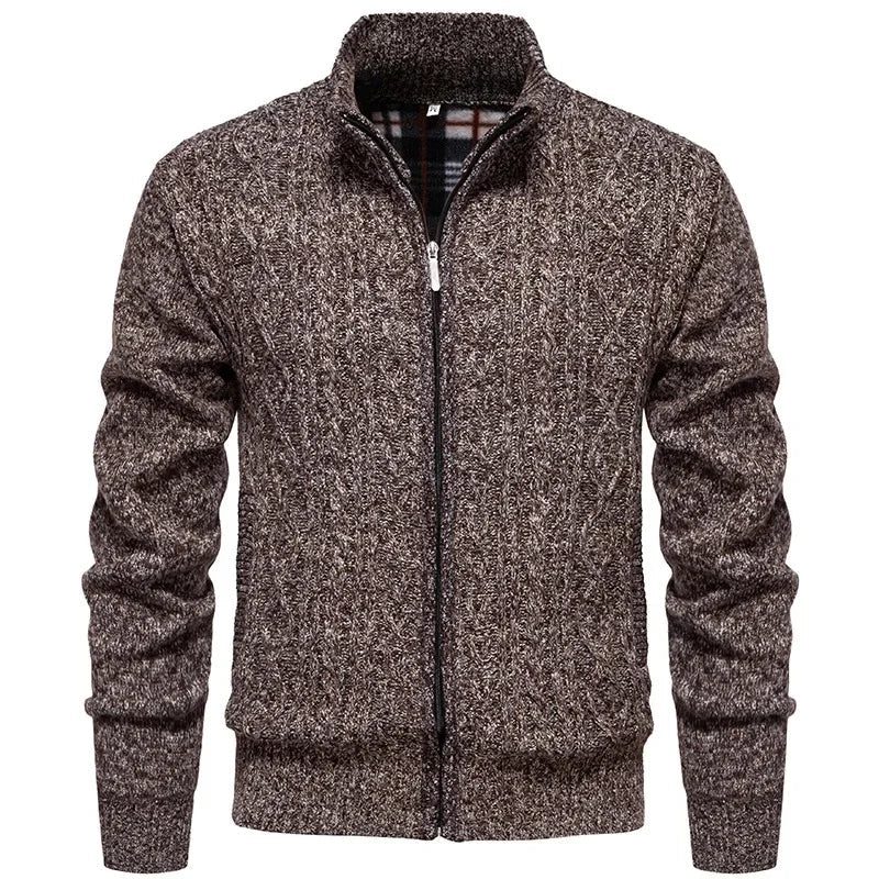 Cárdigan de felpa gruesa Jean para otoño e invierno, con cierre de cremallera trenzada, ideal para un estilo casual y acogedor.