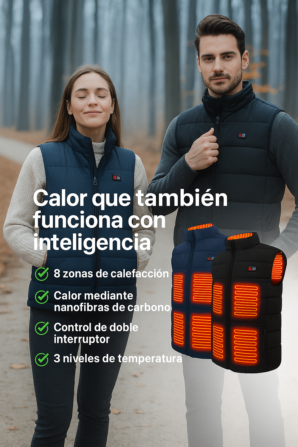 Chaleco calefactable de 8 zonas – ¡Para calidez en cada aventura!