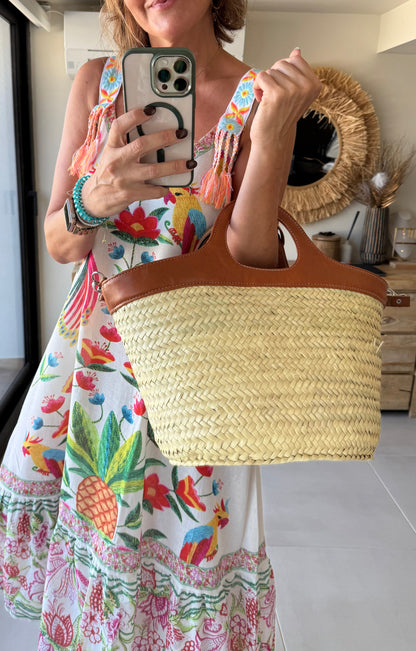 Capazo mimbre con piel Capri