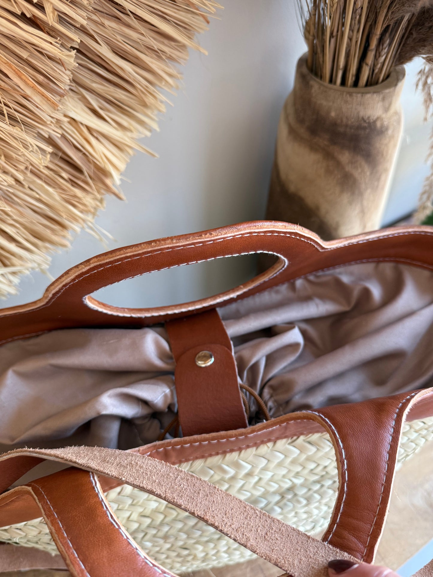 Capazo mimbre con piel Capri