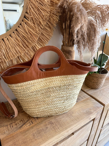 Capazo mimbre con piel Capri