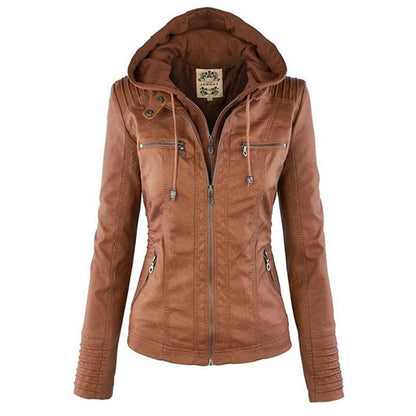 Chaqueta de cuero con capucha
