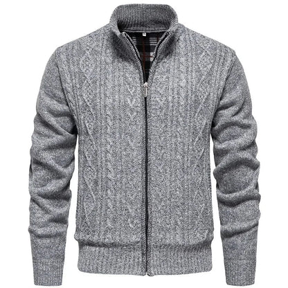 Cárdigan de felpa gruesa Jean para otoño e invierno, con cierre de cremallera trenzada, ideal para un estilo casual y acogedor.