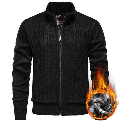 Cárdigan de felpa gruesa Jean para otoño e invierno, con cierre de cremallera trenzada, ideal para un estilo casual y acogedor.