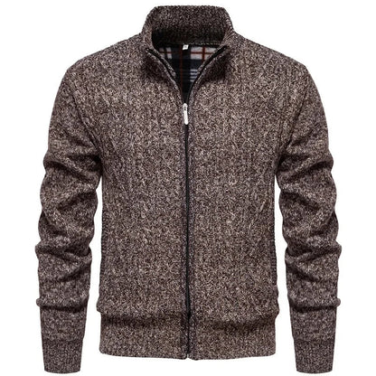 Cárdigan de felpa gruesa Jean para otoño e invierno, con cierre de cremallera trenzada, ideal para un estilo casual y acogedor.