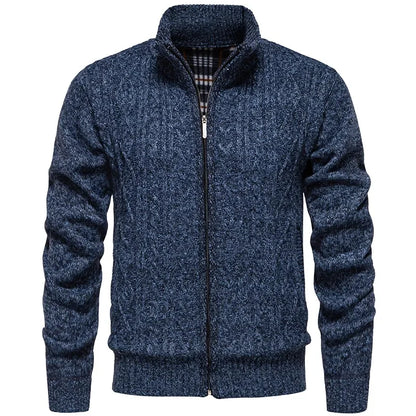 Cárdigan de felpa gruesa Jean para otoño e invierno, con cierre de cremallera trenzada, ideal para un estilo casual y acogedor.