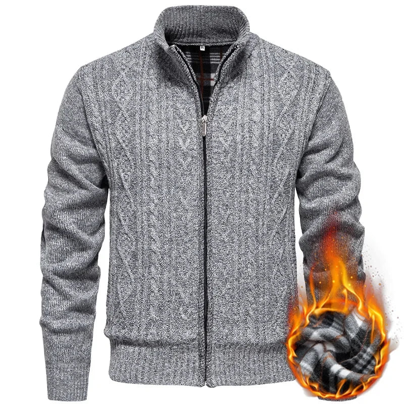 Cárdigan de felpa gruesa Jean para otoño e invierno, con cierre de cremallera trenzada, ideal para un estilo casual y acogedor.
