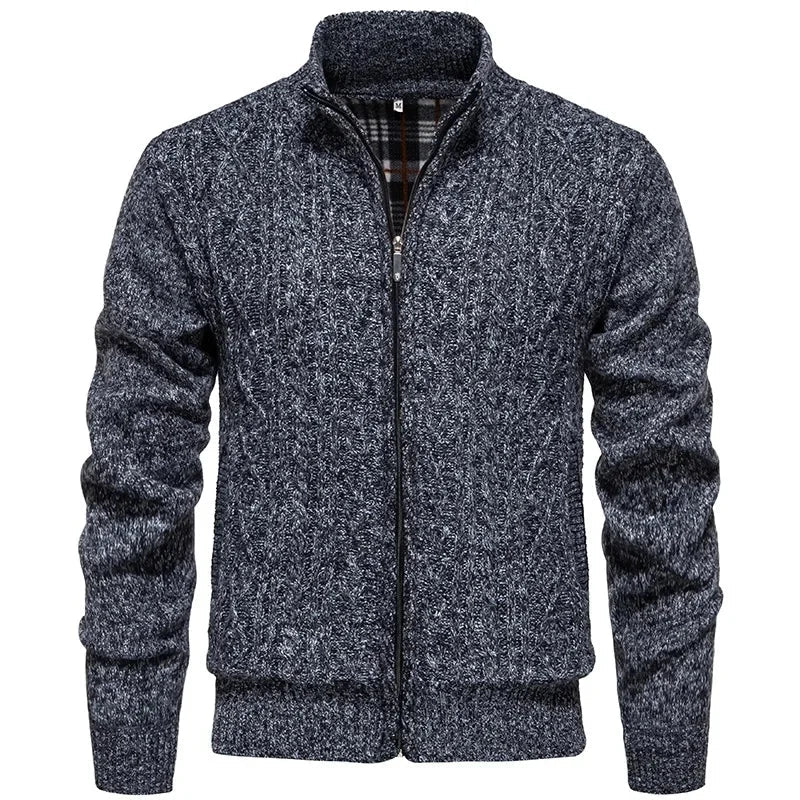 Cárdigan de felpa gruesa Jean para otoño e invierno, con cierre de cremallera trenzada, ideal para un estilo casual y acogedor.