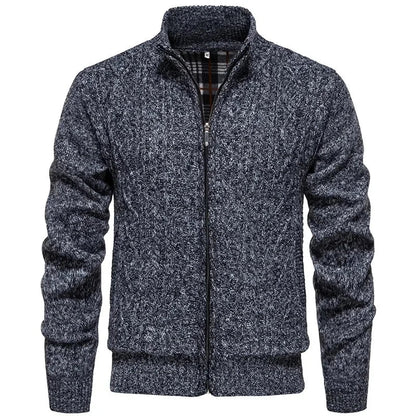 Cárdigan de felpa gruesa Jean para otoño e invierno, con cierre de cremallera trenzada, ideal para un estilo casual y acogedor.