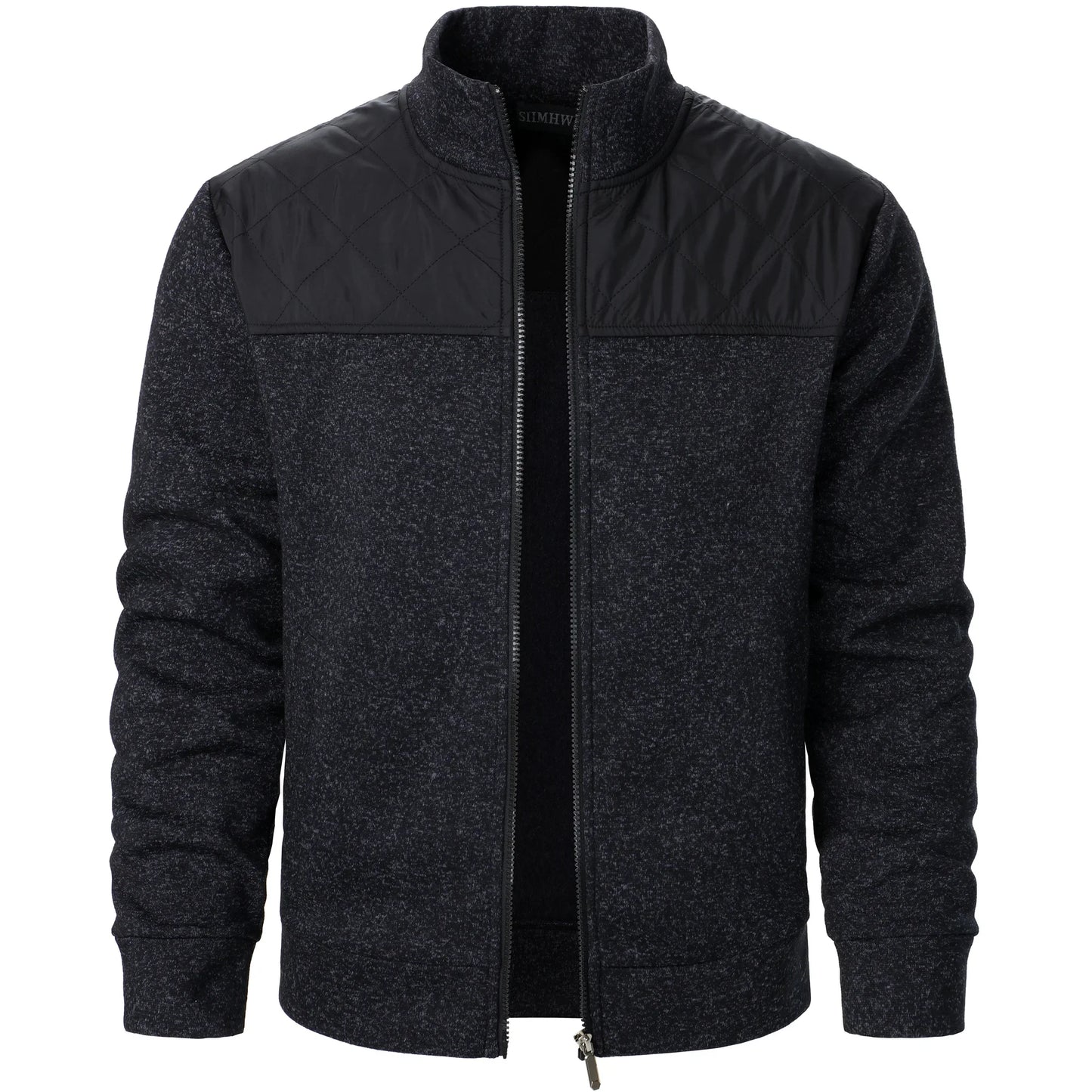 Henri – Abrigo de Punto Rayado con Cuello Alto y Cierre de Cremallera