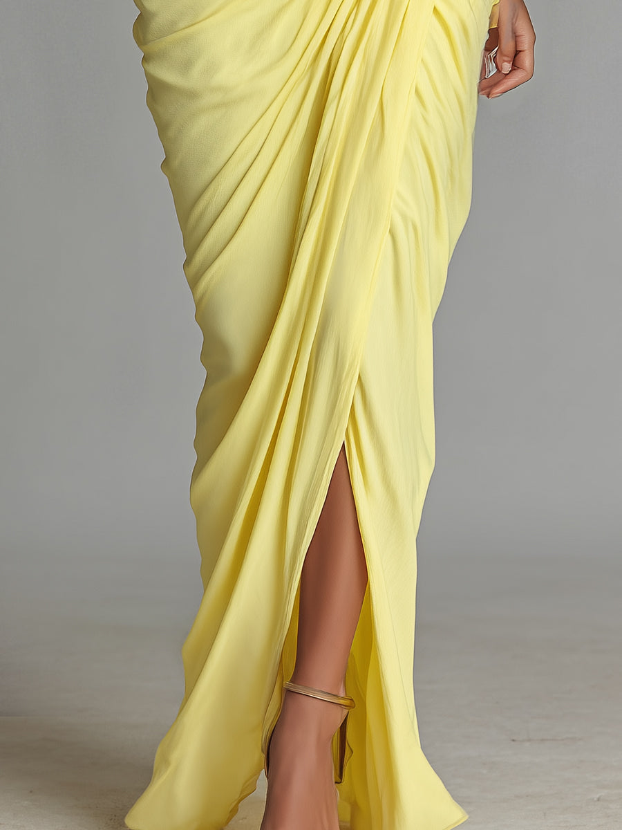 Vestido Maxi Cómodo en Mezcla Amarillo Vivo