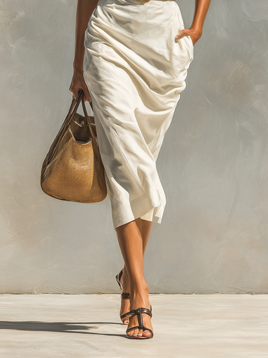 Vestido de mujer con mangas cortas, cuello y cintura