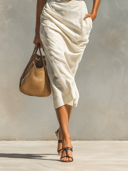 Vestido de mujer con mangas cortas, cuello y cintura