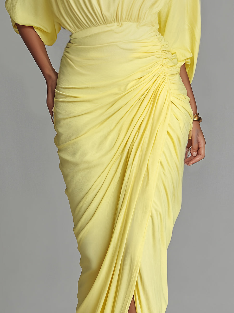 Vestido Maxi Cómodo en Mezcla Amarillo Vivo