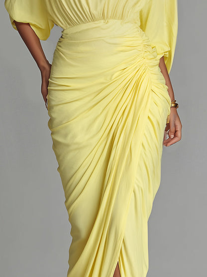 Vestido Maxi Cómodo en Mezcla Amarillo Vivo